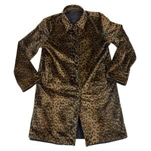 Talbots Coat Women's Medium Reversible Black Leopard Print Rain Jacket Trench